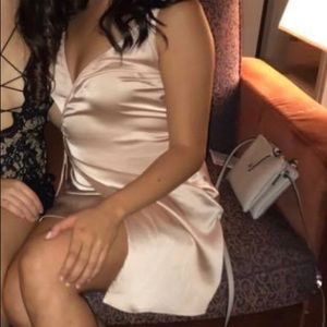 Asymmetrical tie wrap around satin dress